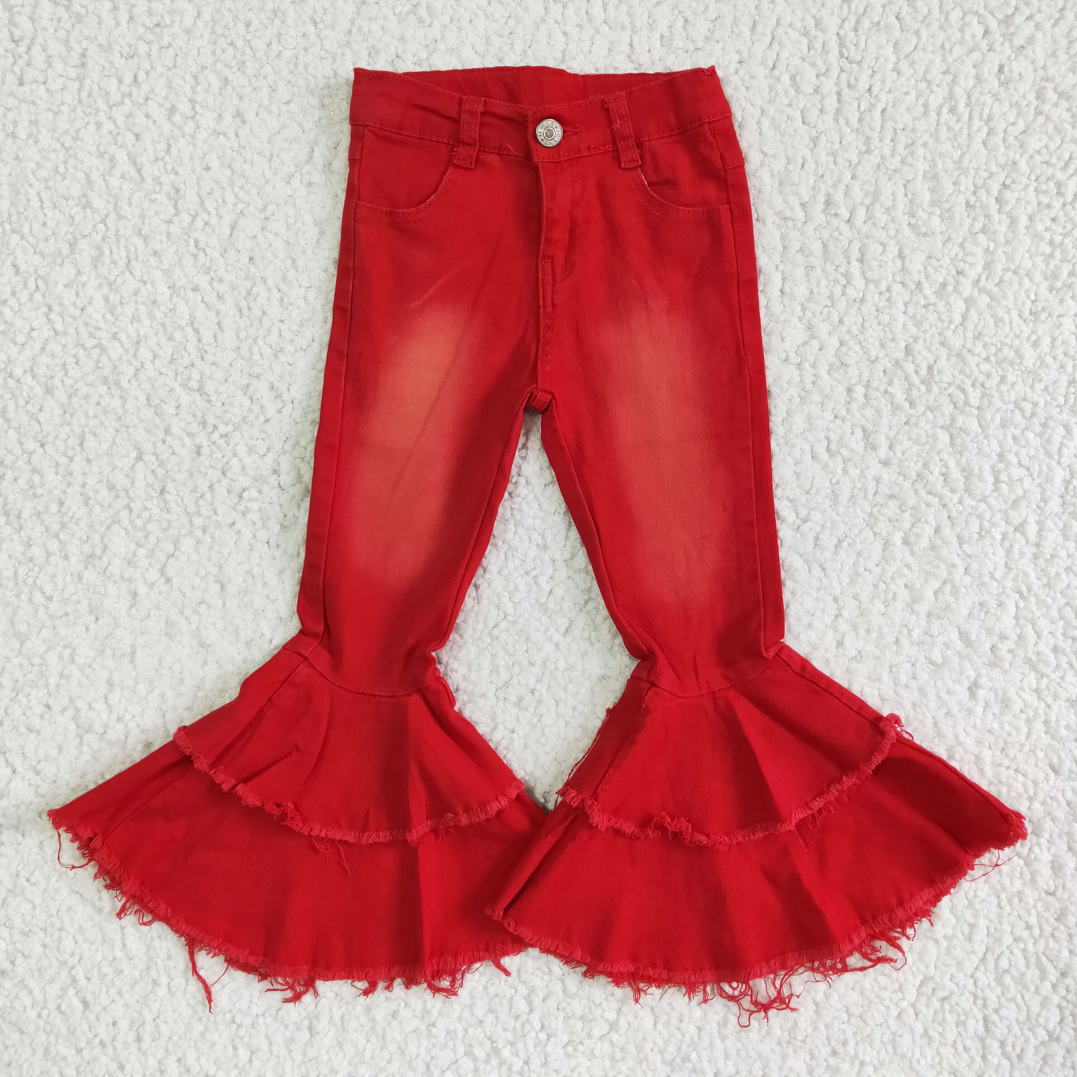 Aglaonema Red - Baby Girl Red Double Ruffle Denim