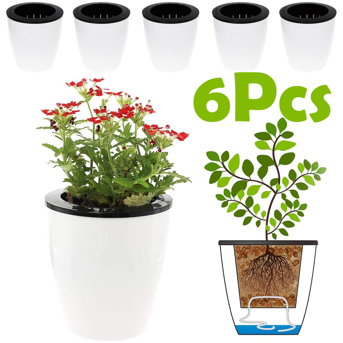 Aloe Vera Pot - 6/12Pcs Self-Watering Flower Pots 12cm Large
